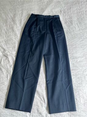 High-Rise Wide-Leg Trousers in Navy Blue